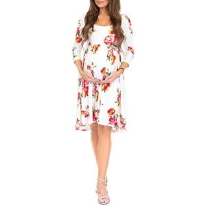 Women'S Ruched Floral Babydoll Dress-New Off-White